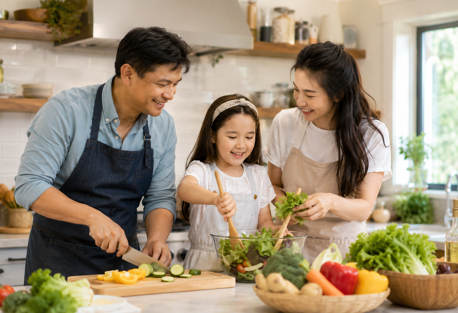 A family together in their kitchen